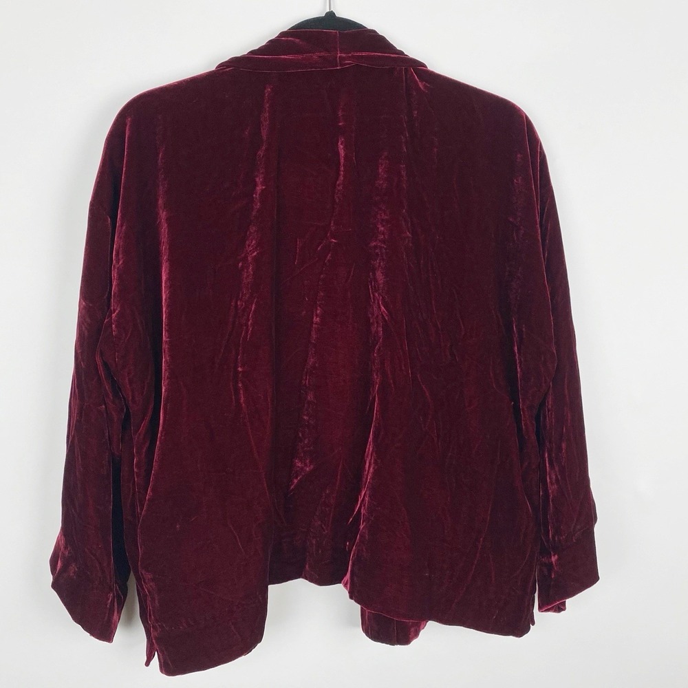 GAP Silk Blend Velvet Kimono Sleeve Open Front Cardigan Jacket Women XS Burgundy - Picture 2 of 5